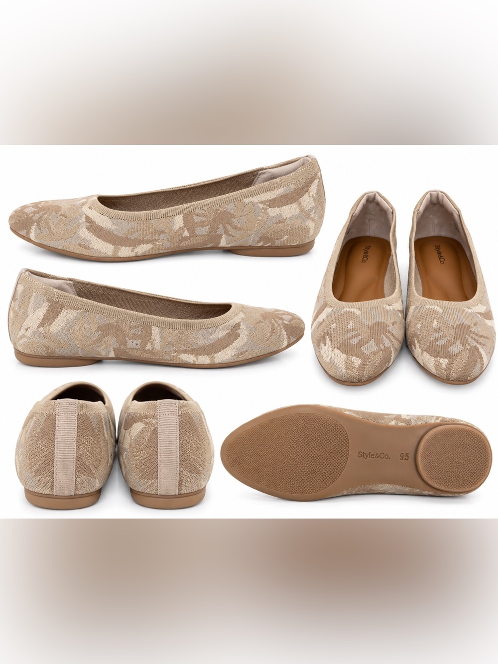 Style & Co Women’s Size 9.5 Knit Ballet Flats Beige Taupe Abstract Slip On NEW